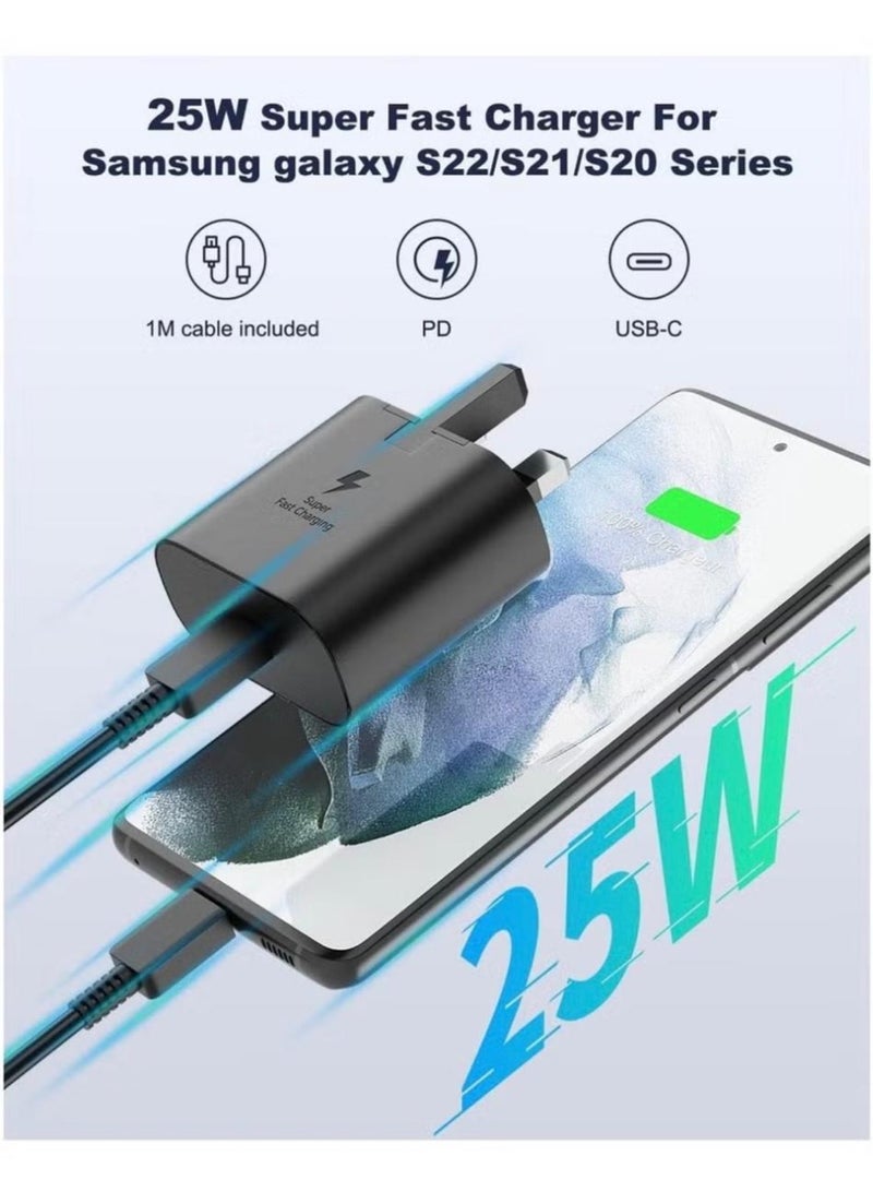 شاحن جداري فائق السرعة بقوة 25 واط بتقنية PD مع كابل USB-C متوافق مع جميع هواتف سامسونج جالاكسي الذكية والأجهزة اللوحية وغيرها من الأجهزة (أسود) - Image 5
